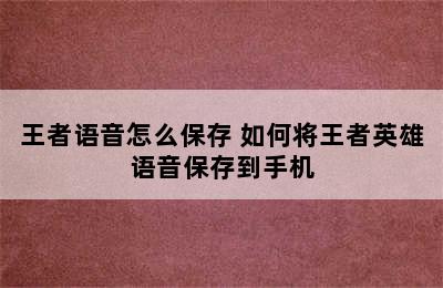 王者语音怎么保存 如何将王者英雄语音保存到手机